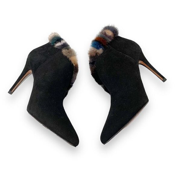 Donald J Pliner Renata  Black Suede Multicolor Fur-Trimmed Bootie Women’s Size 9 - Picture 5 of 13